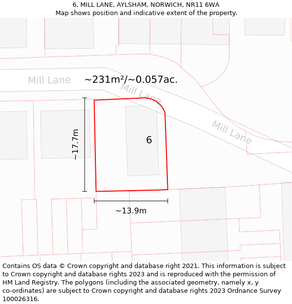 6, MILL LANE, AYLSHAM, NORWICH, NR11 6WA: Plot and title map