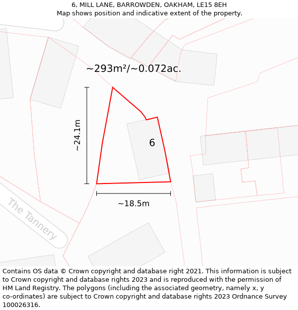 6, MILL LANE, BARROWDEN, OAKHAM, LE15 8EH: Plot and title map