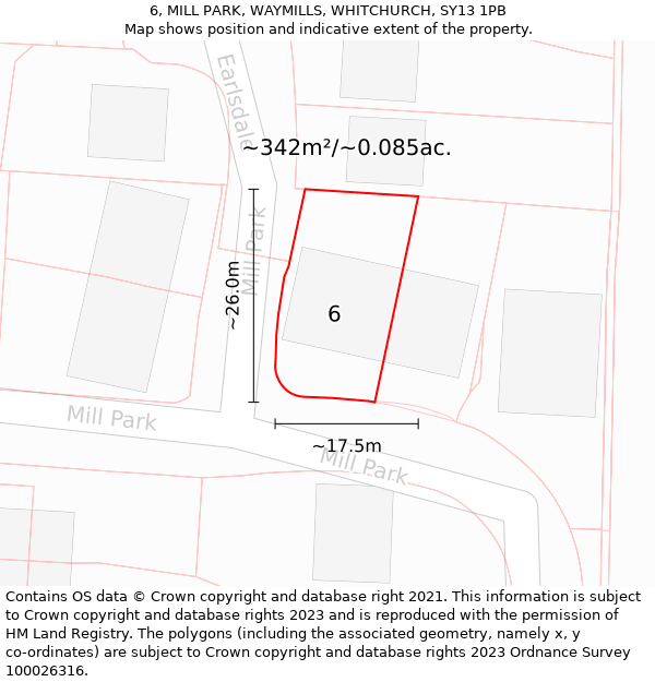 6, MILL PARK, WAYMILLS, WHITCHURCH, SY13 1PB: Plot and title map