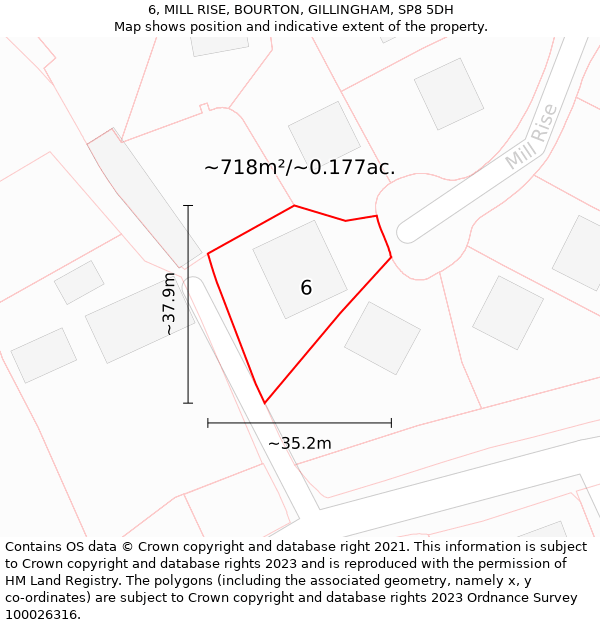 6, MILL RISE, BOURTON, GILLINGHAM, SP8 5DH: Plot and title map