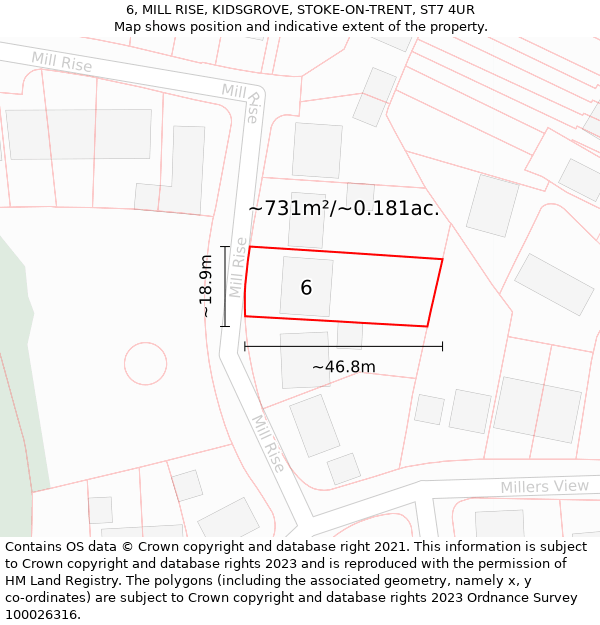 6, MILL RISE, KIDSGROVE, STOKE-ON-TRENT, ST7 4UR: Plot and title map