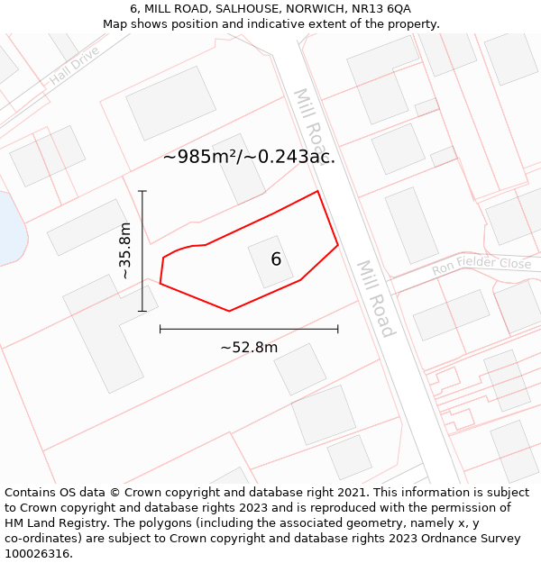 6, MILL ROAD, SALHOUSE, NORWICH, NR13 6QA: Plot and title map