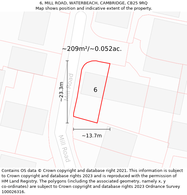 6, MILL ROAD, WATERBEACH, CAMBRIDGE, CB25 9RQ: Plot and title map