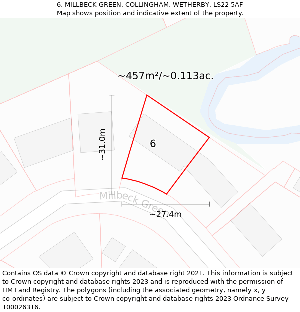 6, MILLBECK GREEN, COLLINGHAM, WETHERBY, LS22 5AF: Plot and title map