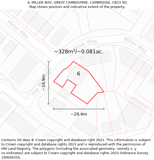 6, MILLER WAY, GREAT CAMBOURNE, CAMBRIDGE, CB23 5FJ: Plot and title map