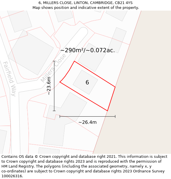 6, MILLERS CLOSE, LINTON, CAMBRIDGE, CB21 4YS: Plot and title map