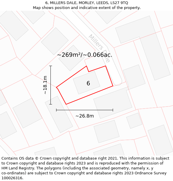 6, MILLERS DALE, MORLEY, LEEDS, LS27 9TQ: Plot and title map