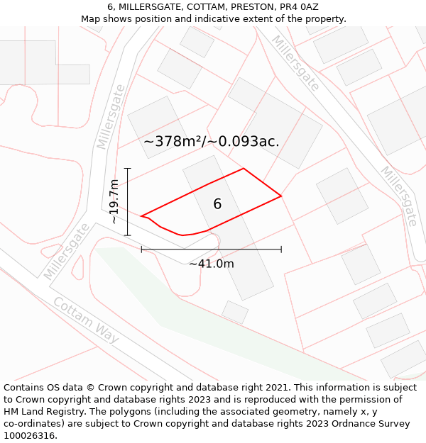 6, MILLERSGATE, COTTAM, PRESTON, PR4 0AZ: Plot and title map