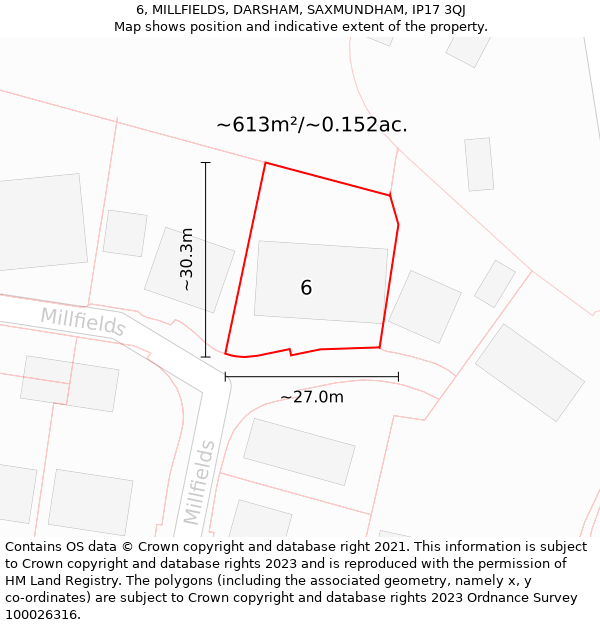 6, MILLFIELDS, DARSHAM, SAXMUNDHAM, IP17 3QJ: Plot and title map