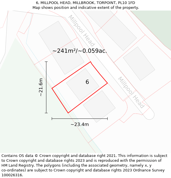 6, MILLPOOL HEAD, MILLBROOK, TORPOINT, PL10 1FD: Plot and title map