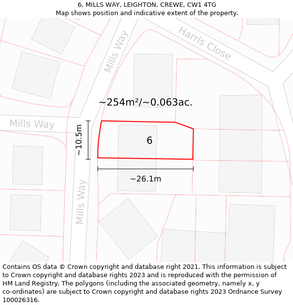 6, MILLS WAY, LEIGHTON, CREWE, CW1 4TG: Plot and title map