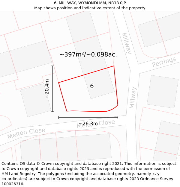 6, MILLWAY, WYMONDHAM, NR18 0JP: Plot and title map