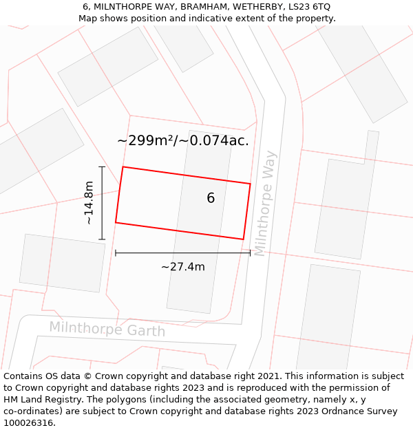 6, MILNTHORPE WAY, BRAMHAM, WETHERBY, LS23 6TQ: Plot and title map