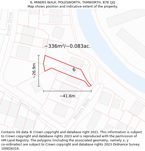 6, MINERS WALK, POLESWORTH, TAMWORTH, B78 1JQ: Plot and title map