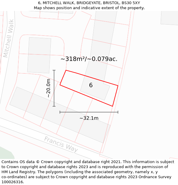 6, MITCHELL WALK, BRIDGEYATE, BRISTOL, BS30 5XY: Plot and title map