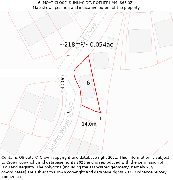 6, MOAT CLOSE, SUNNYSIDE, ROTHERHAM, S66 3ZH: Plot and title map