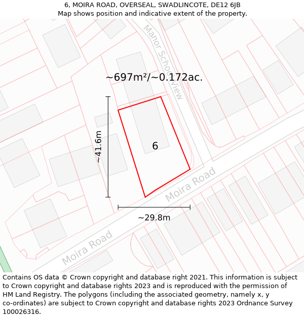 6, MOIRA ROAD, OVERSEAL, SWADLINCOTE, DE12 6JB: Plot and title map