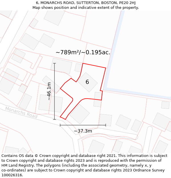 6, MONARCHS ROAD, SUTTERTON, BOSTON, PE20 2HJ: Plot and title map