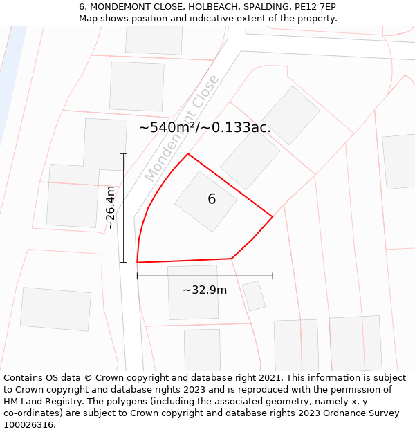 6, MONDEMONT CLOSE, HOLBEACH, SPALDING, PE12 7EP: Plot and title map