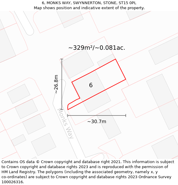 6, MONKS WAY, SWYNNERTON, STONE, ST15 0PL: Plot and title map