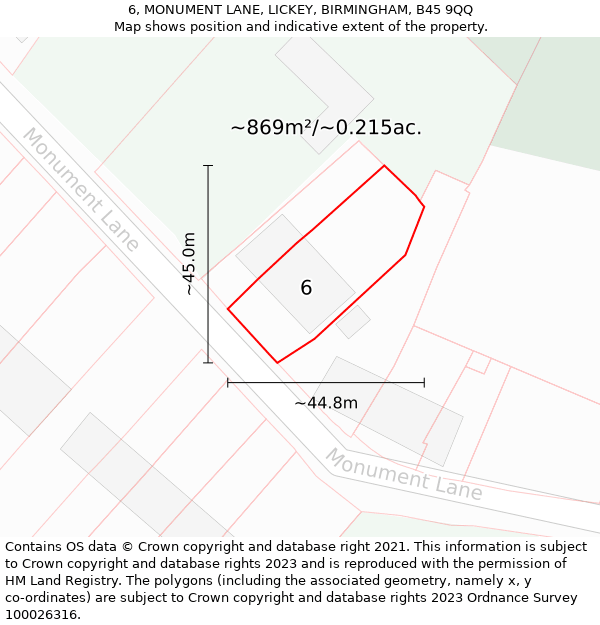 6, MONUMENT LANE, LICKEY, BIRMINGHAM, B45 9QQ: Plot and title map