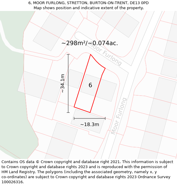 6, MOOR FURLONG, STRETTON, BURTON-ON-TRENT, DE13 0PD: Plot and title map