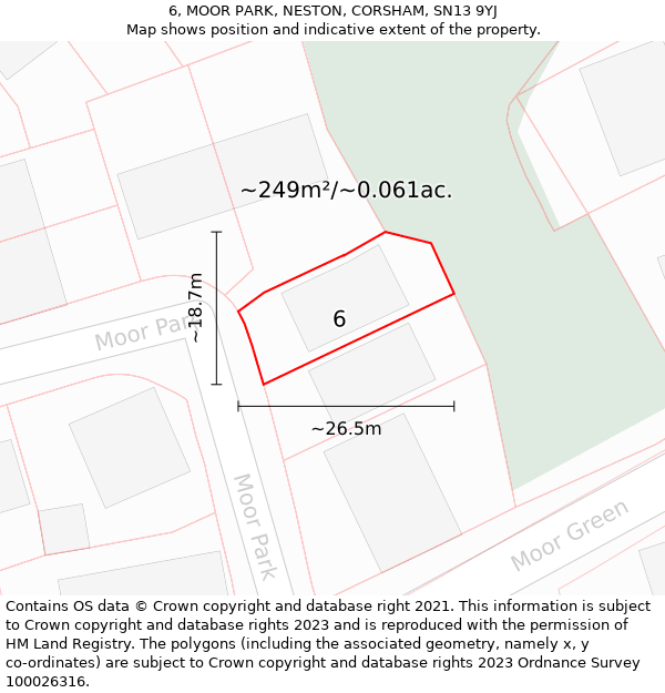 6, MOOR PARK, NESTON, CORSHAM, SN13 9YJ: Plot and title map