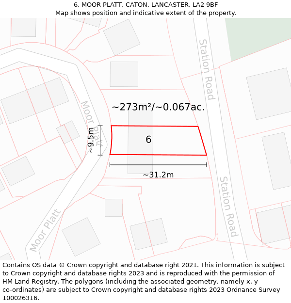 6, MOOR PLATT, CATON, LANCASTER, LA2 9BF: Plot and title map