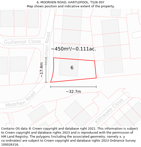 6, MOORHEN ROAD, HARTLEPOOL, TS26 0SY: Plot and title map