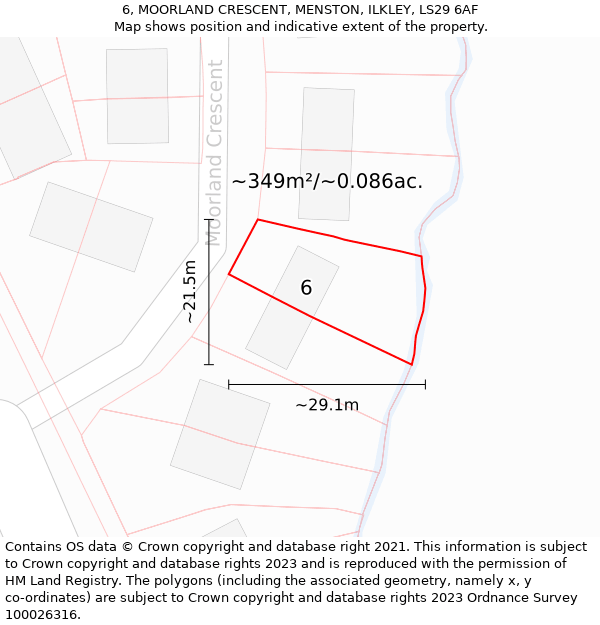 6, MOORLAND CRESCENT, MENSTON, ILKLEY, LS29 6AF: Plot and title map