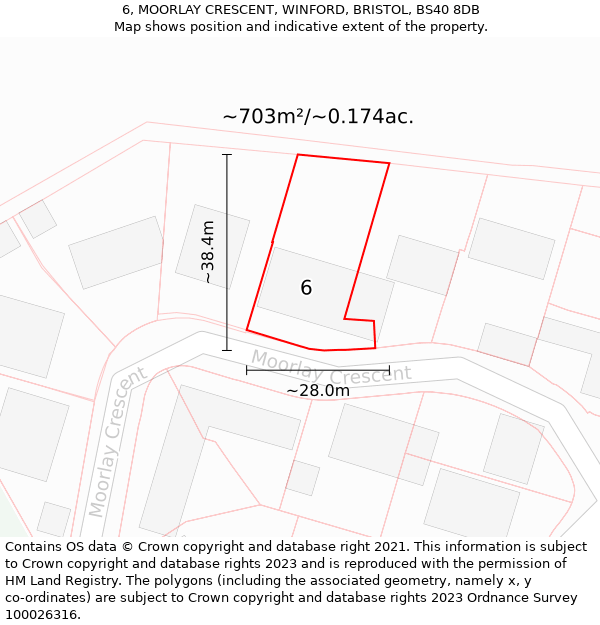6, MOORLAY CRESCENT, WINFORD, BRISTOL, BS40 8DB: Plot and title map