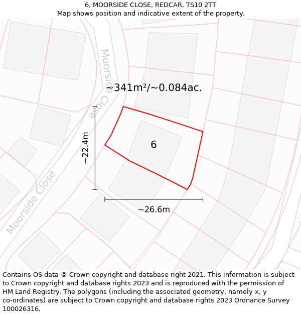 6, MOORSIDE CLOSE, REDCAR, TS10 2TT: Plot and title map