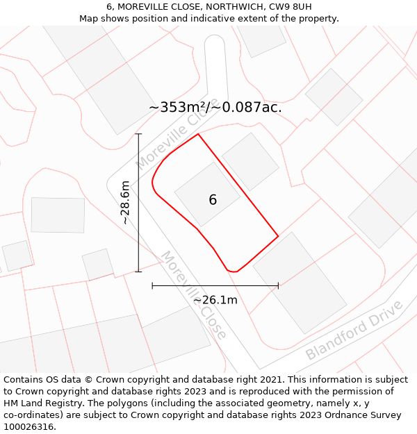 6, MOREVILLE CLOSE, NORTHWICH, CW9 8UH: Plot and title map