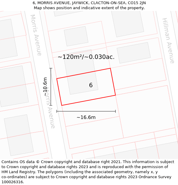 6, MORRIS AVENUE, JAYWICK, CLACTON-ON-SEA, CO15 2JN: Plot and title map