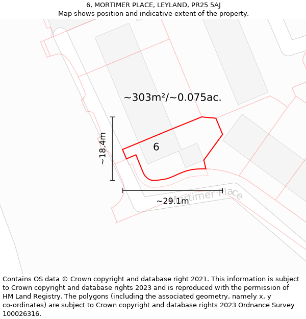 6, MORTIMER PLACE, LEYLAND, PR25 5AJ: Plot and title map