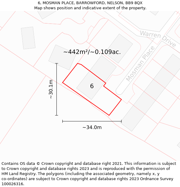 6, MOSMAN PLACE, BARROWFORD, NELSON, BB9 8QX: Plot and title map