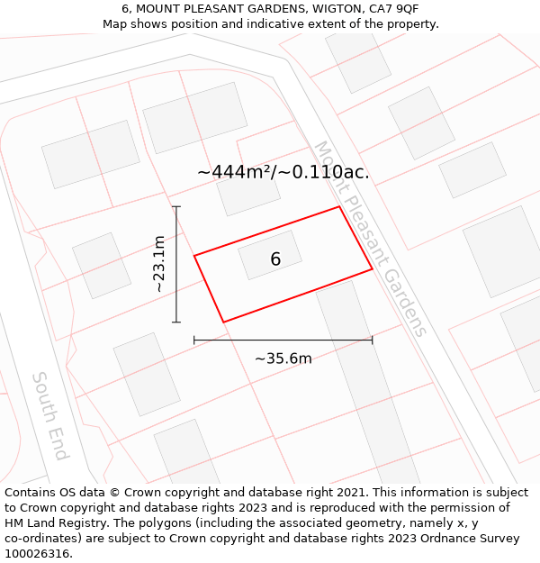 6, MOUNT PLEASANT GARDENS, WIGTON, CA7 9QF: Plot and title map