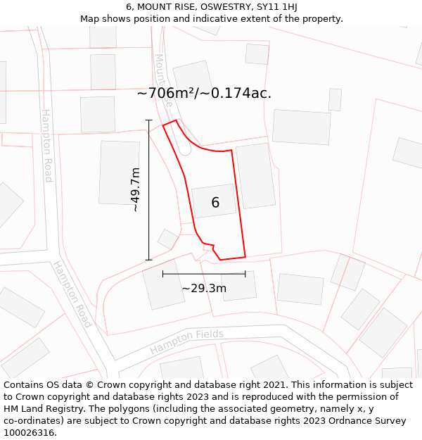 6, MOUNT RISE, OSWESTRY, SY11 1HJ: Plot and title map