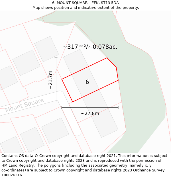 6, MOUNT SQUARE, LEEK, ST13 5DA: Plot and title map