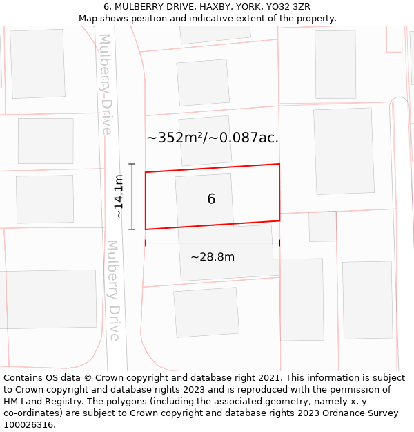 6, MULBERRY DRIVE, HAXBY, YORK, YO32 3ZR: Plot and title map