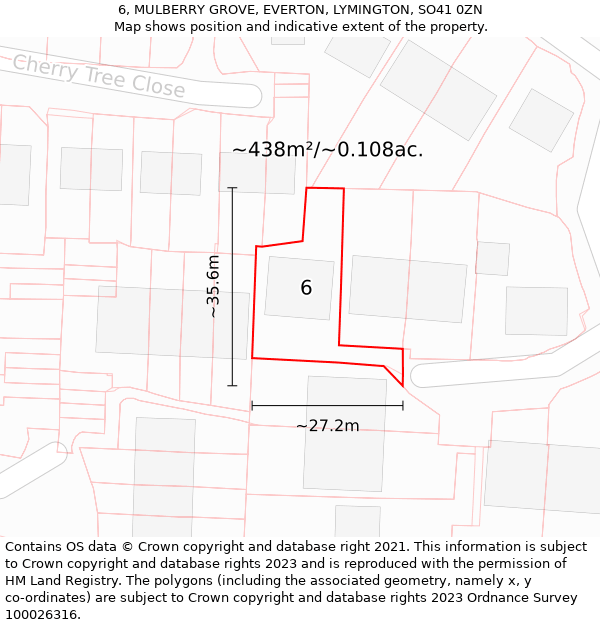 6, MULBERRY GROVE, EVERTON, LYMINGTON, SO41 0ZN: Plot and title map