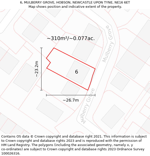 6, MULBERRY GROVE, HOBSON, NEWCASTLE UPON TYNE, NE16 6ET: Plot and title map