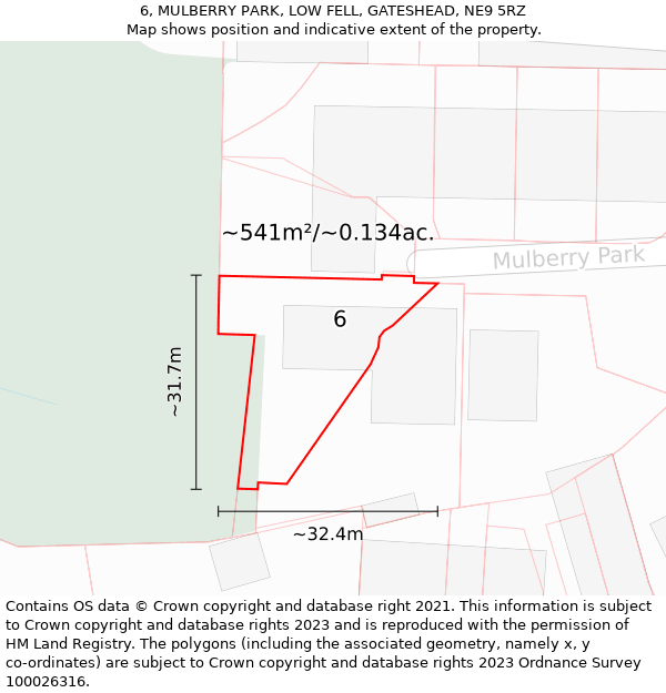 6, MULBERRY PARK, LOW FELL, GATESHEAD, NE9 5RZ: Plot and title map