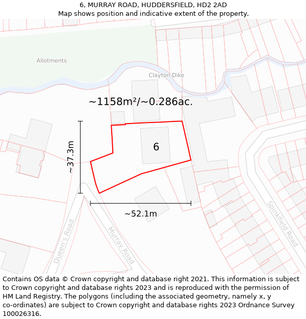 6, MURRAY ROAD, HUDDERSFIELD, HD2 2AD: Plot and title map