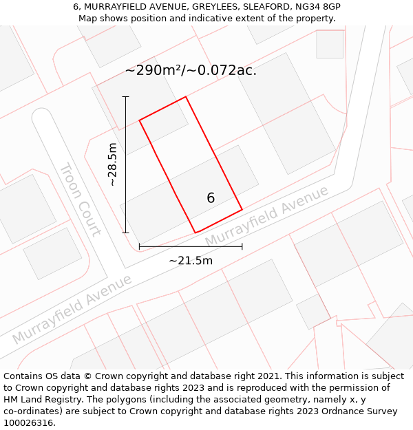 6, MURRAYFIELD AVENUE, GREYLEES, SLEAFORD, NG34 8GP: Plot and title map