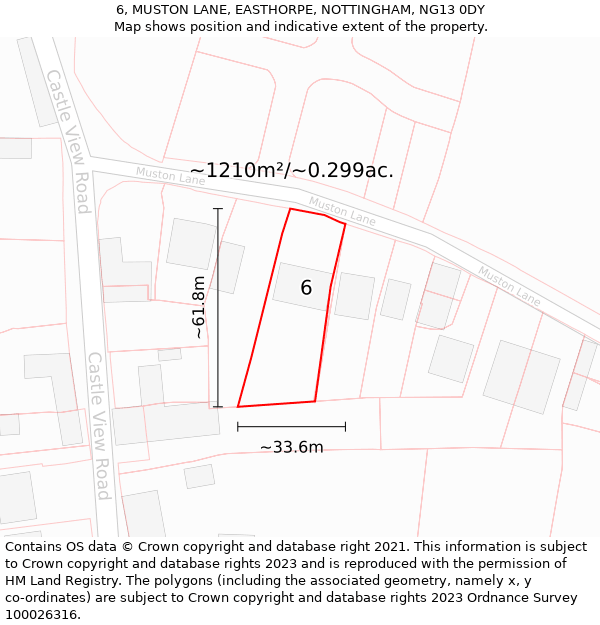 6, MUSTON LANE, EASTHORPE, NOTTINGHAM, NG13 0DY: Plot and title map