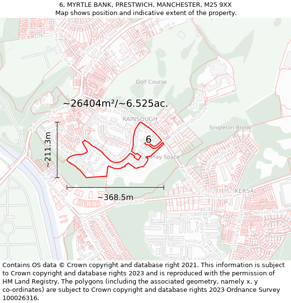 6, MYRTLE BANK, PRESTWICH, MANCHESTER, M25 9XX: Plot and title map