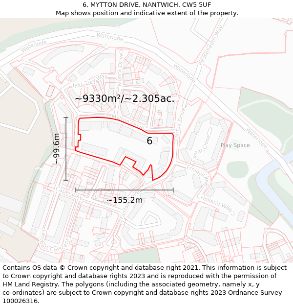 6, MYTTON DRIVE, NANTWICH, CW5 5UF: Plot and title map