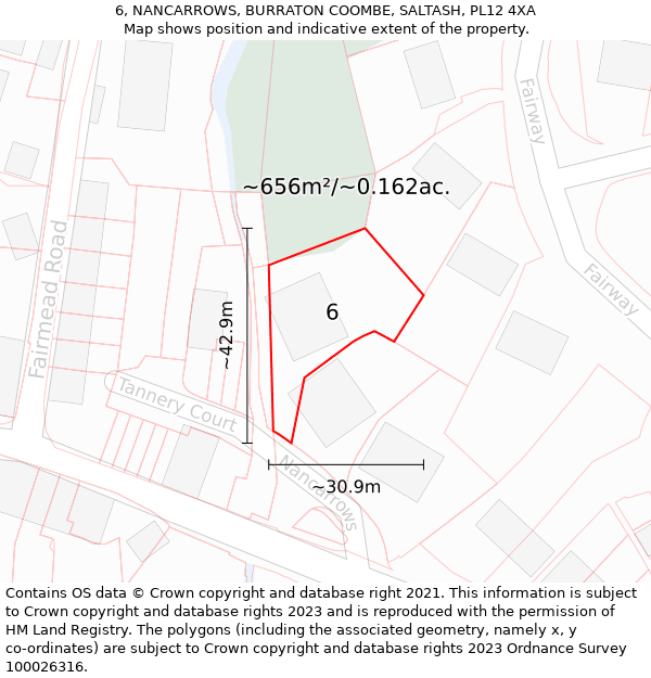 6, NANCARROWS, BURRATON COOMBE, SALTASH, PL12 4XA: Plot and title map