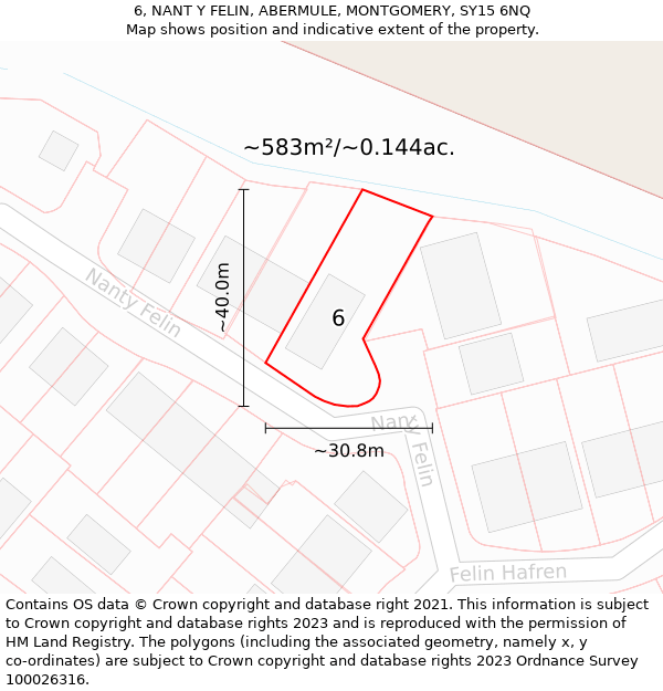 6, NANT Y FELIN, ABERMULE, MONTGOMERY, SY15 6NQ: Plot and title map